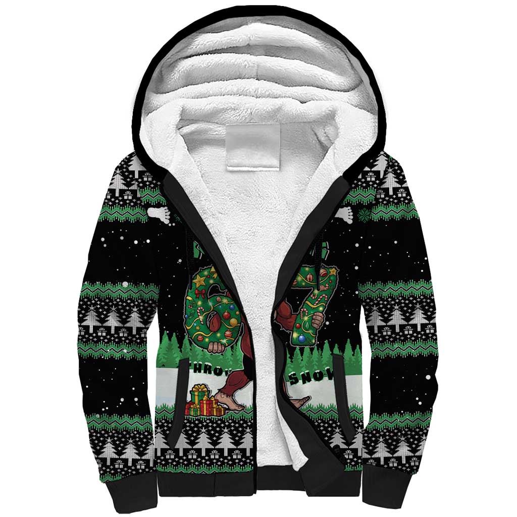 Funny Bigfoot 67 Six Seven Christmas Sherpa Hoodie Squatching Through The Snow - Wonder Print Shop