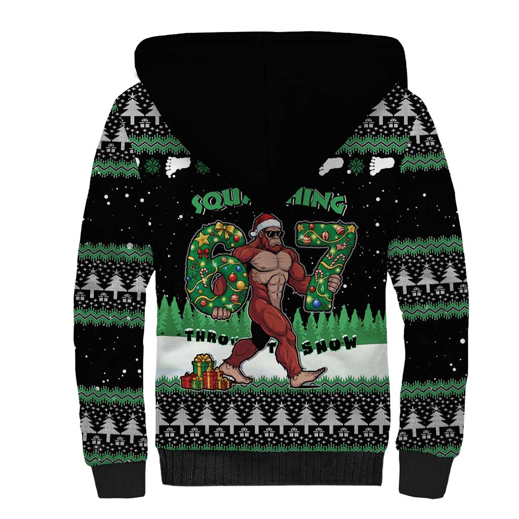 Funny Bigfoot 67 Six Seven Christmas Sherpa Hoodie Squatching Through The Snow - Wonder Print Shop