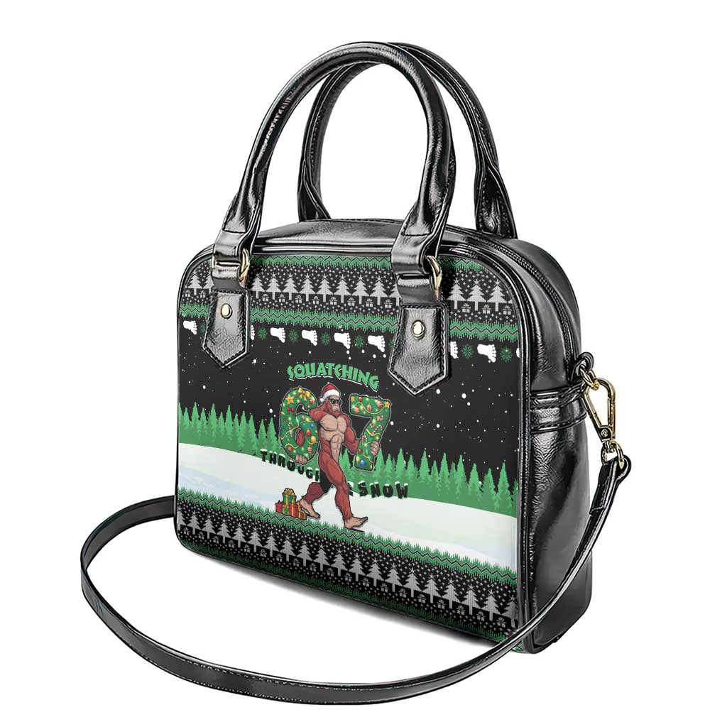 Funny Bigfoot 67 Six Seven Christmas Shoulder Handbag Squatching Through The Snow - Wonder Print Shop