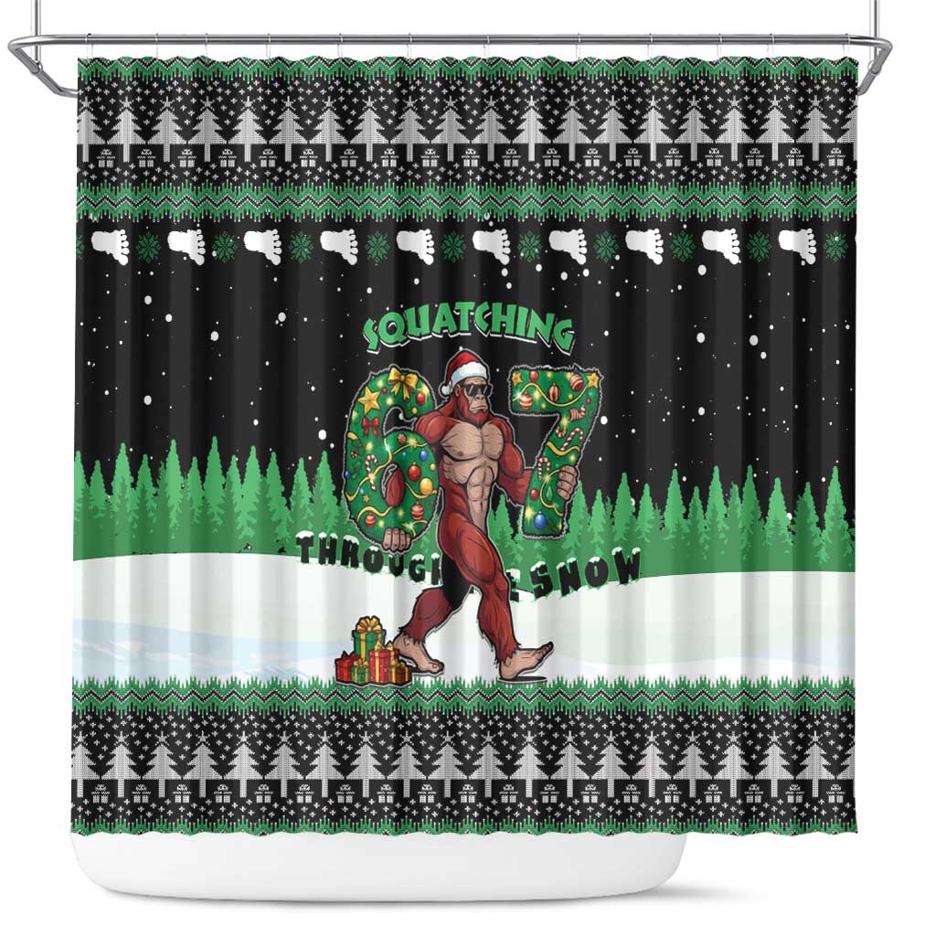 Funny Bigfoot 67 Six Seven Christmas Shower Curtain Squatching Through The Snow - Wonder Print Shop