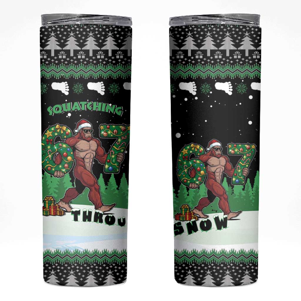 Funny Bigfoot 67 Six Seven Christmas Skinny Tumbler Squatching Through The Snow - Wonder Print Shop