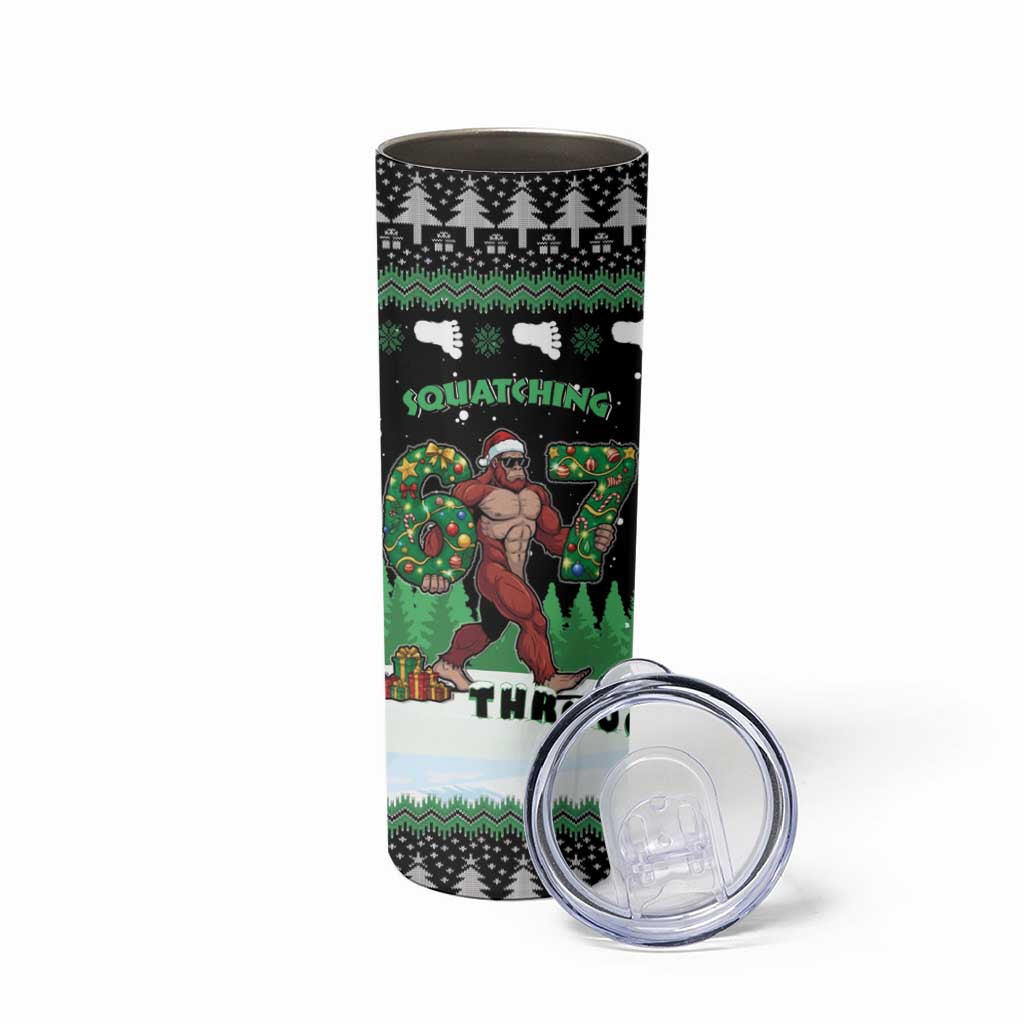 Funny Bigfoot 67 Six Seven Christmas Skinny Tumbler Squatching Through The Snow - Wonder Print Shop
