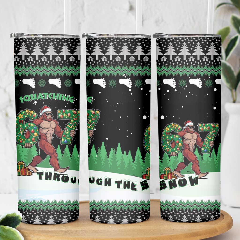 Funny Bigfoot 67 Six Seven Christmas Skinny Tumbler Squatching Through The Snow - Wonder Print Shop