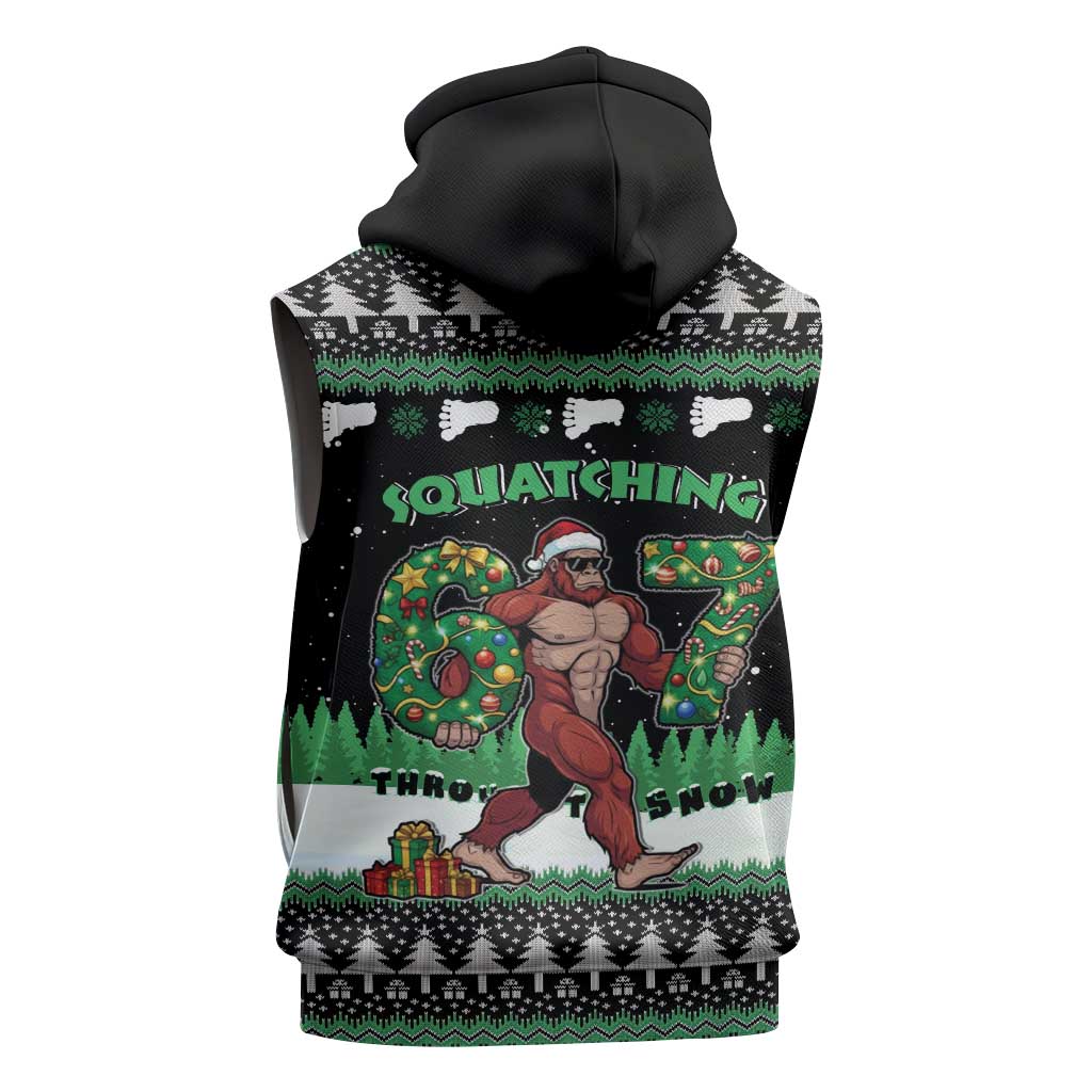 Funny Bigfoot 67 Six Seven Christmas Sleeveless Hoodie Squatching Through The Snow - Wonder Print Shop