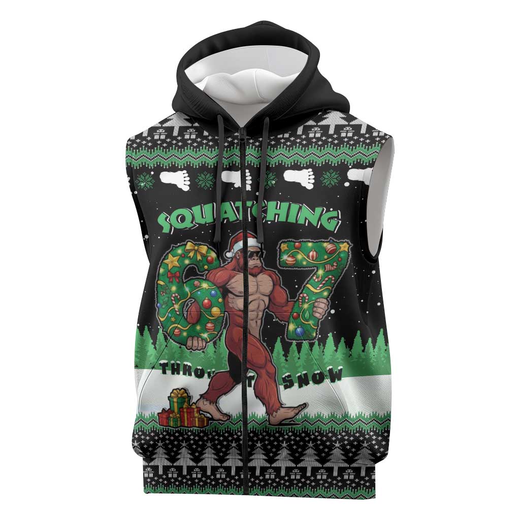 Funny Bigfoot 67 Six Seven Christmas Sleeveless Zip Hoodie Squatching Through The Snow - Wonder Print Shop
