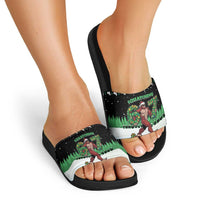 Funny Bigfoot 67 Six Seven Christmas Slide Sandals Squatching Through The Snow - Wonder Print Shop