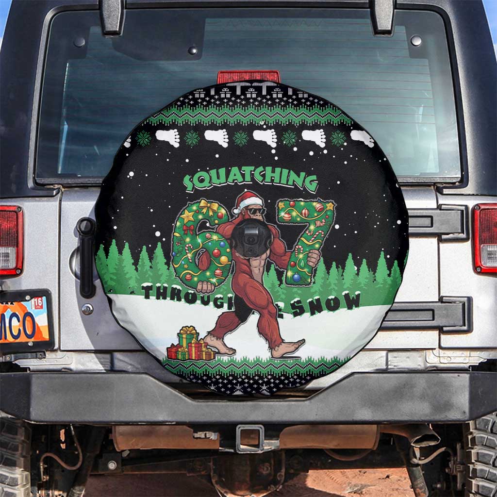 Funny Bigfoot 67 Six Seven Christmas Spare Tire Cover Squatching Through The Snow - Wonder Print Shop