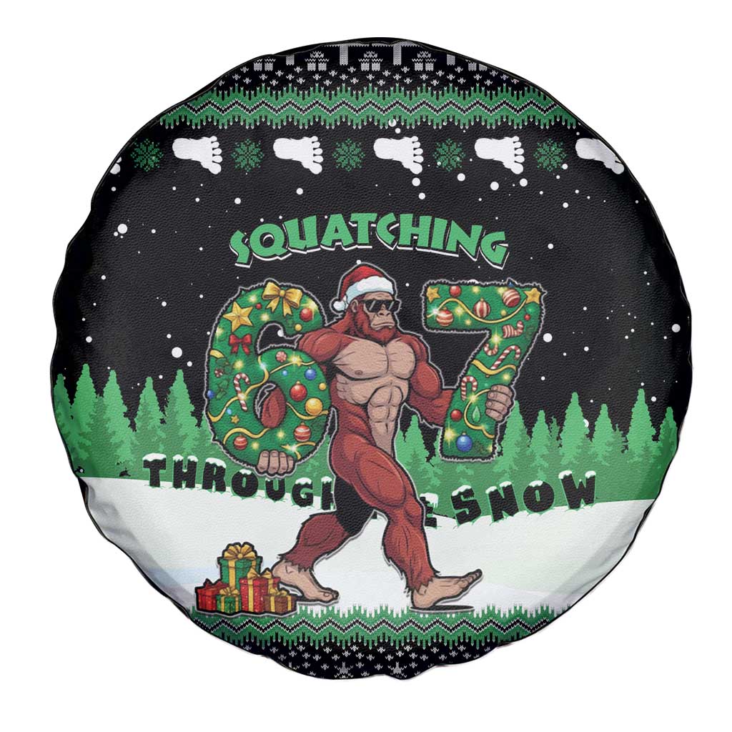 Funny Bigfoot 67 Six Seven Christmas Spare Tire Cover Squatching Through The Snow - Wonder Print Shop