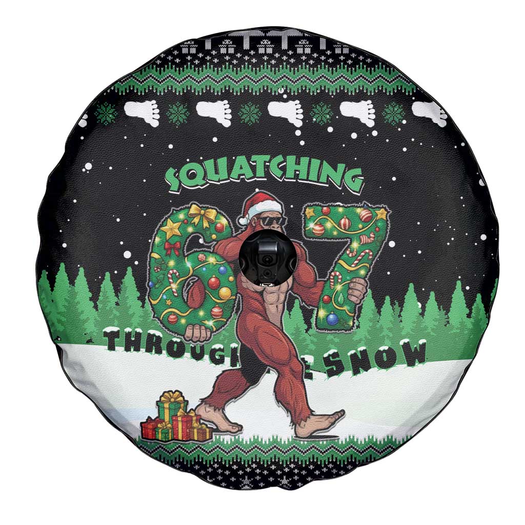 Funny Bigfoot 67 Six Seven Christmas Spare Tire Cover Squatching Through The Snow - Wonder Print Shop