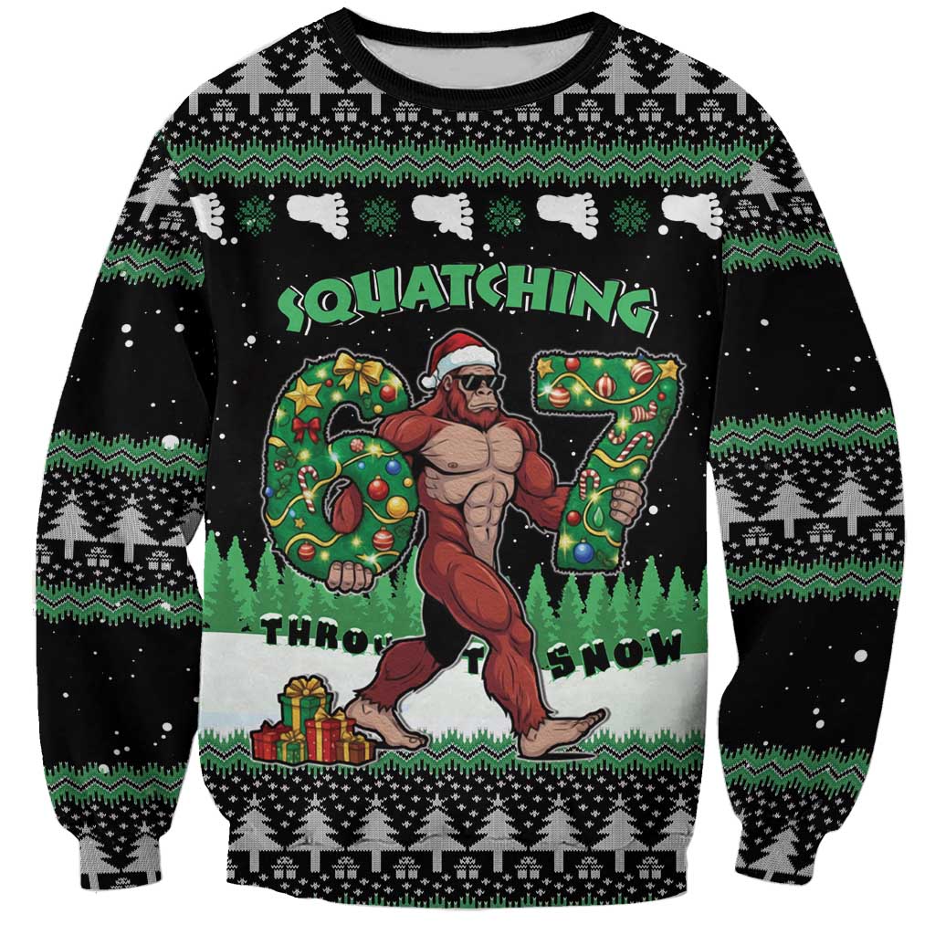 Funny Bigfoot 67 Six Seven Christmas Sweatshirt Squatching Through The Snow - Wonder Print Shop