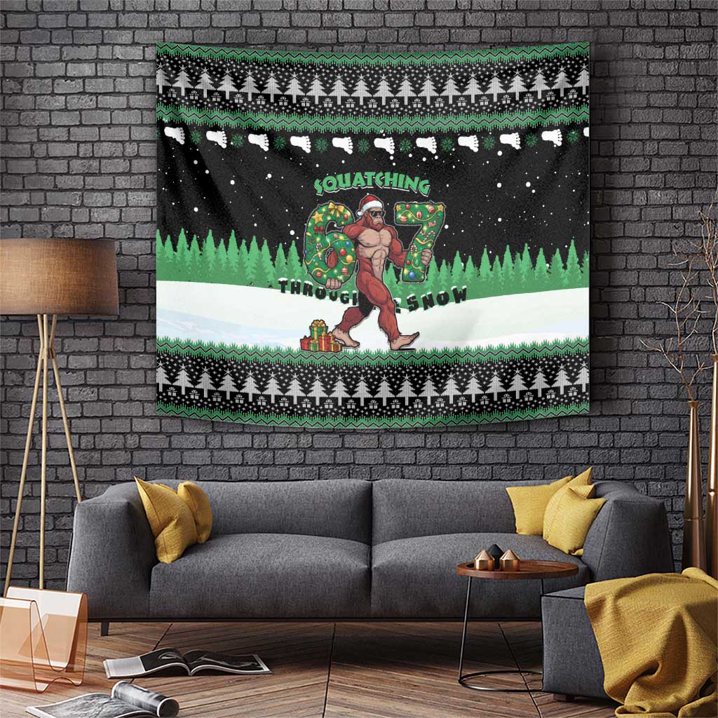 Funny Bigfoot 67 Six Seven Christmas Tapestry Squatching Through The Snow - Wonder Print Shop