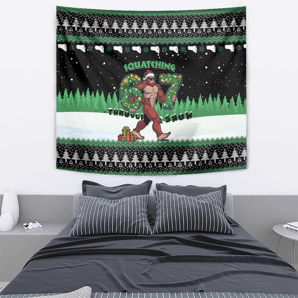 Funny Bigfoot 67 Six Seven Christmas Tapestry Squatching Through The Snow - Wonder Print Shop