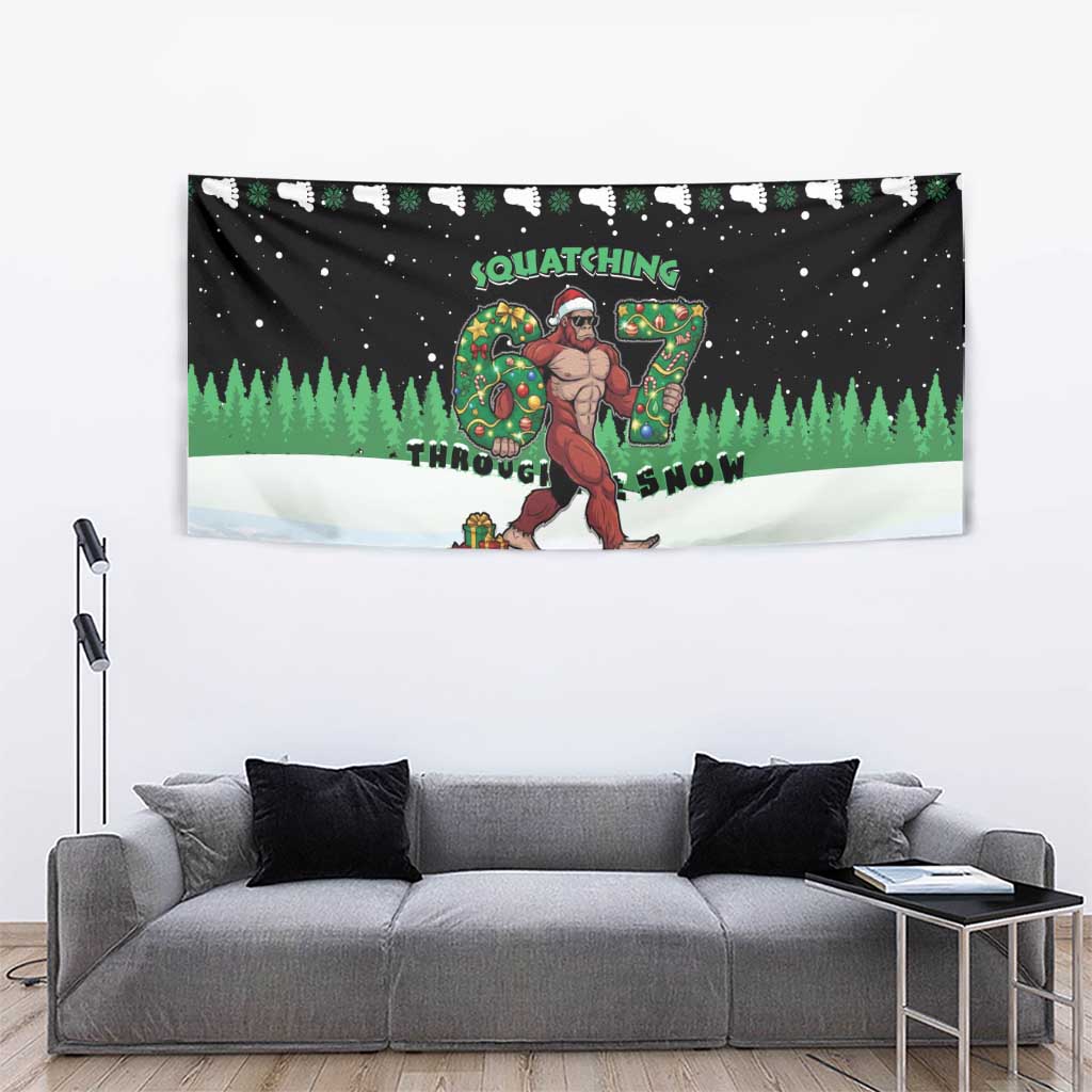 Funny Bigfoot 67 Six Seven Christmas Tapestry Squatching Through The Snow - Wonder Print Shop