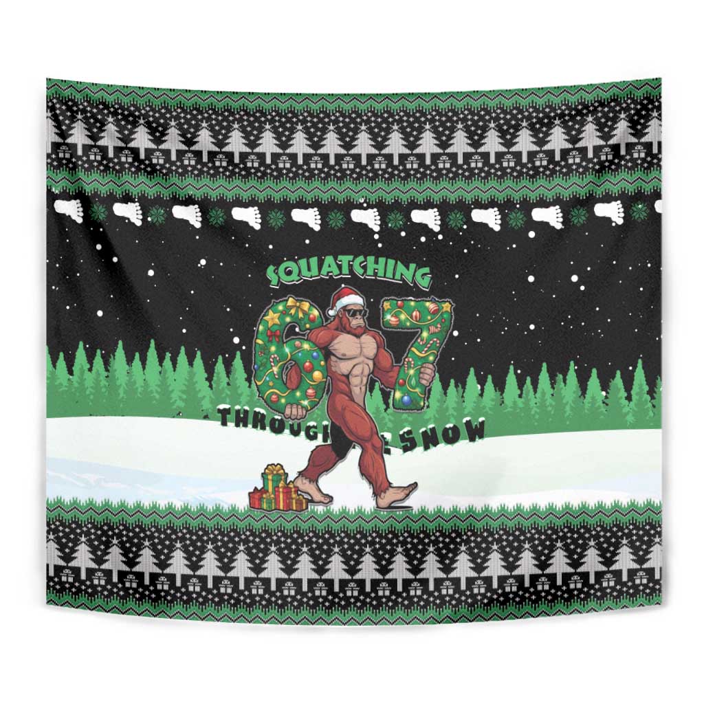 Funny Bigfoot 67 Six Seven Christmas Tapestry Squatching Through The Snow - Wonder Print Shop