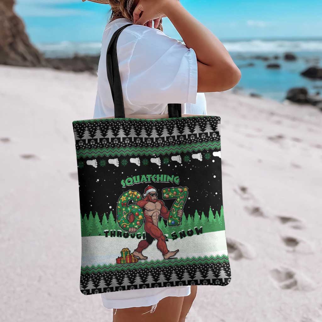 Funny Bigfoot 67 Six Seven Christmas Tote Bag Squatching Through The Snow - Wonder Print Shop
