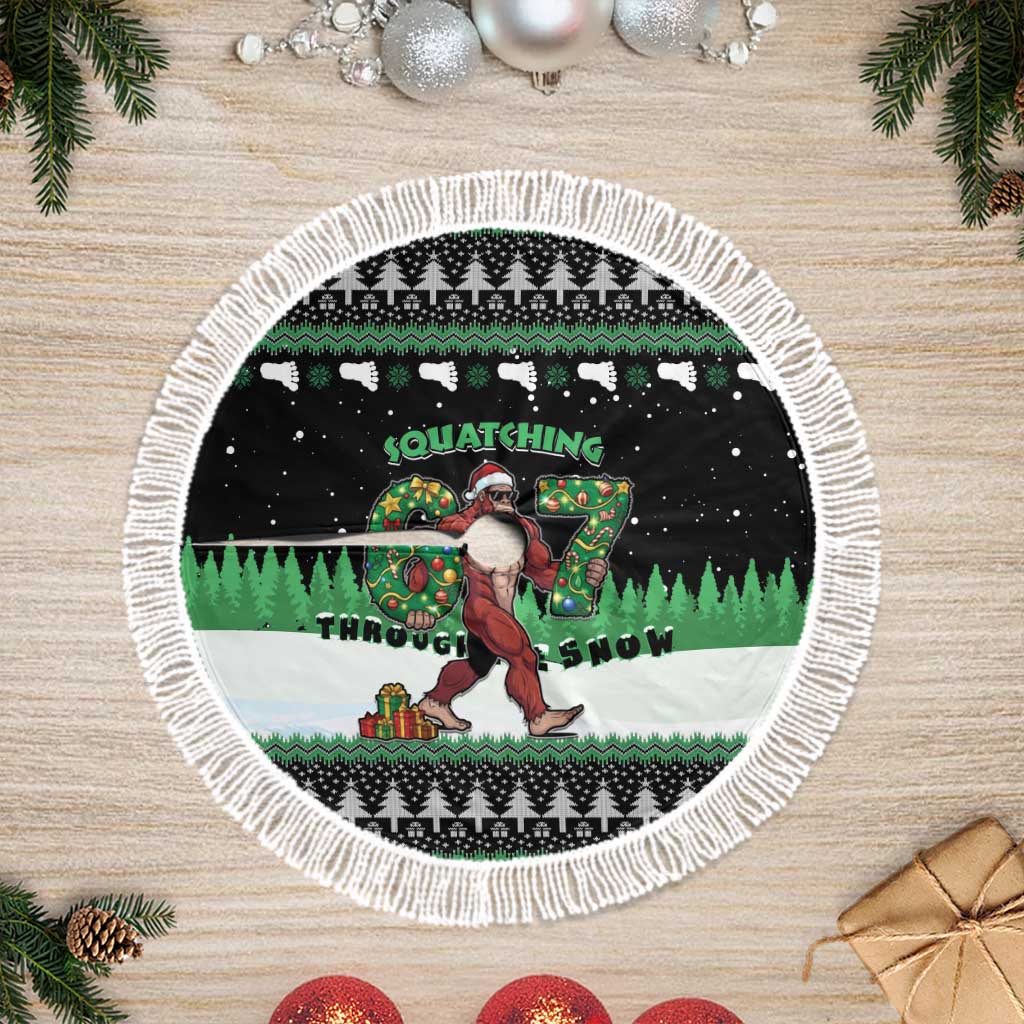 Funny Bigfoot 67 Six Seven Christmas Tree Skirt Squatching Through The Snow - Wonder Print Shop