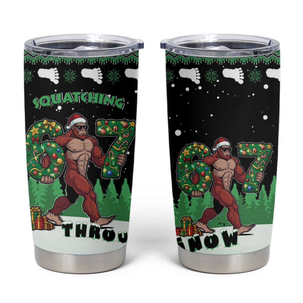 Funny Bigfoot 67 Six Seven Christmas Tumbler Cup Squatching Through The Snow - Wonder Print Shop