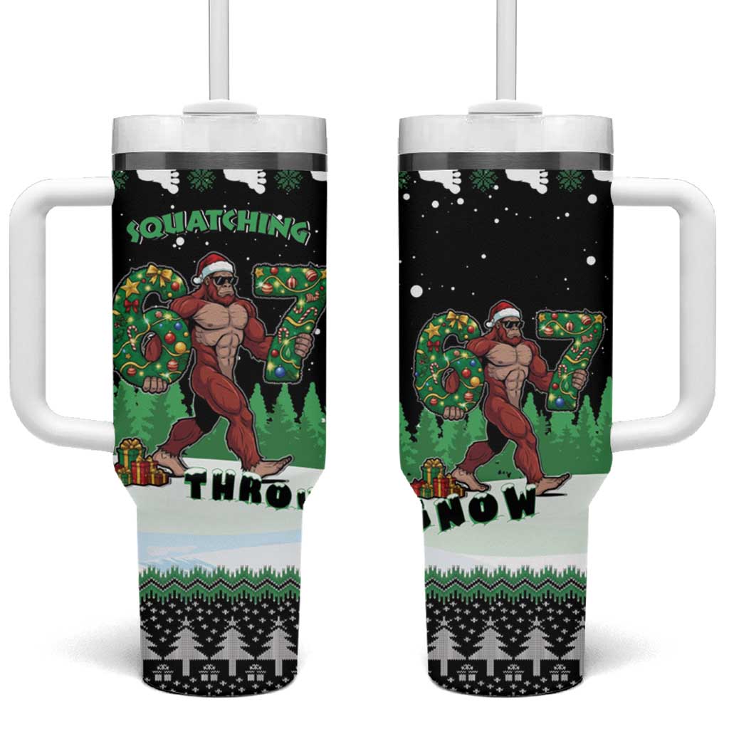 Funny Bigfoot 67 Six Seven Christmas Tumbler With Handle Squatching Through The Snow - Wonder Print Shop