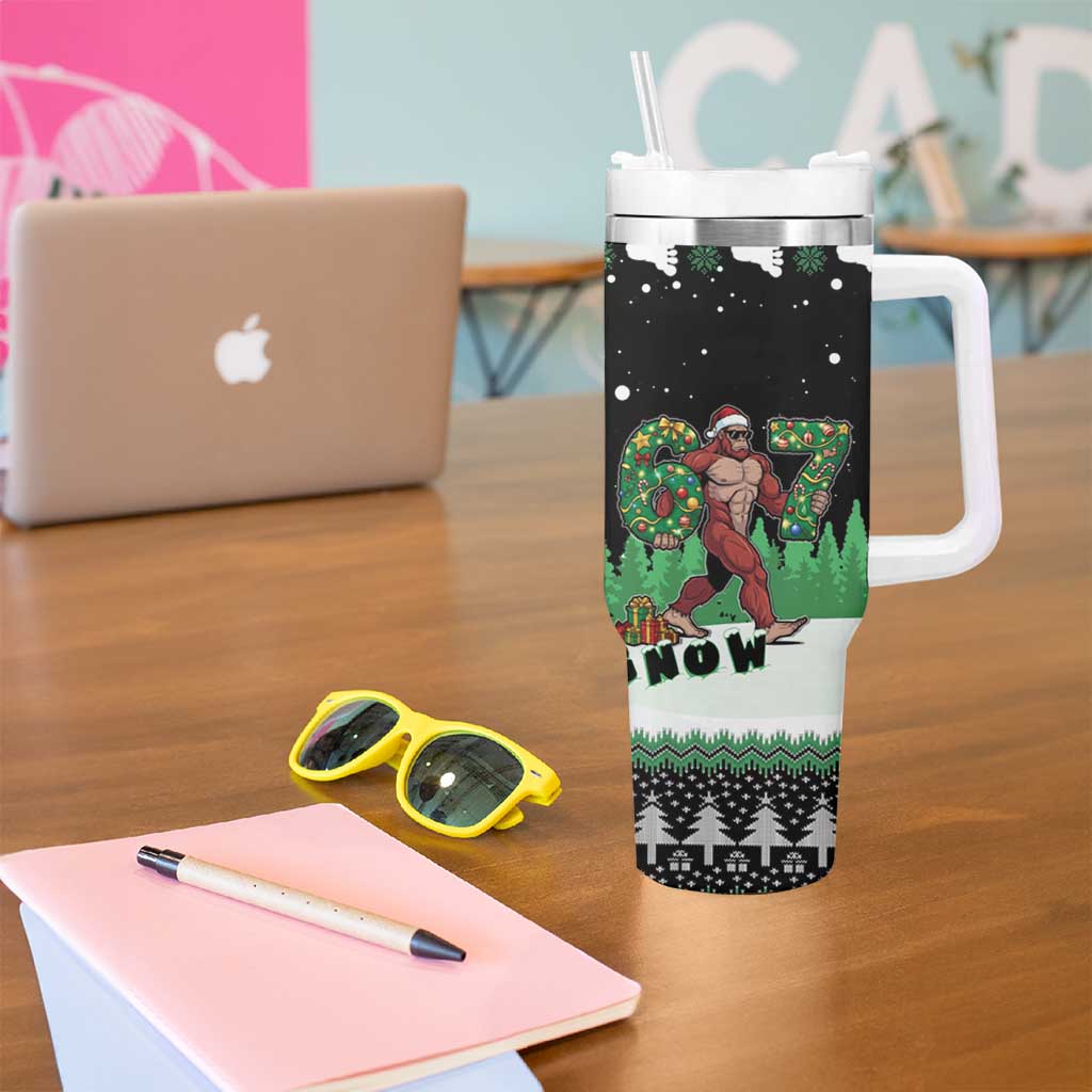 Funny Bigfoot 67 Six Seven Christmas Tumbler With Handle Squatching Through The Snow - Wonder Print Shop