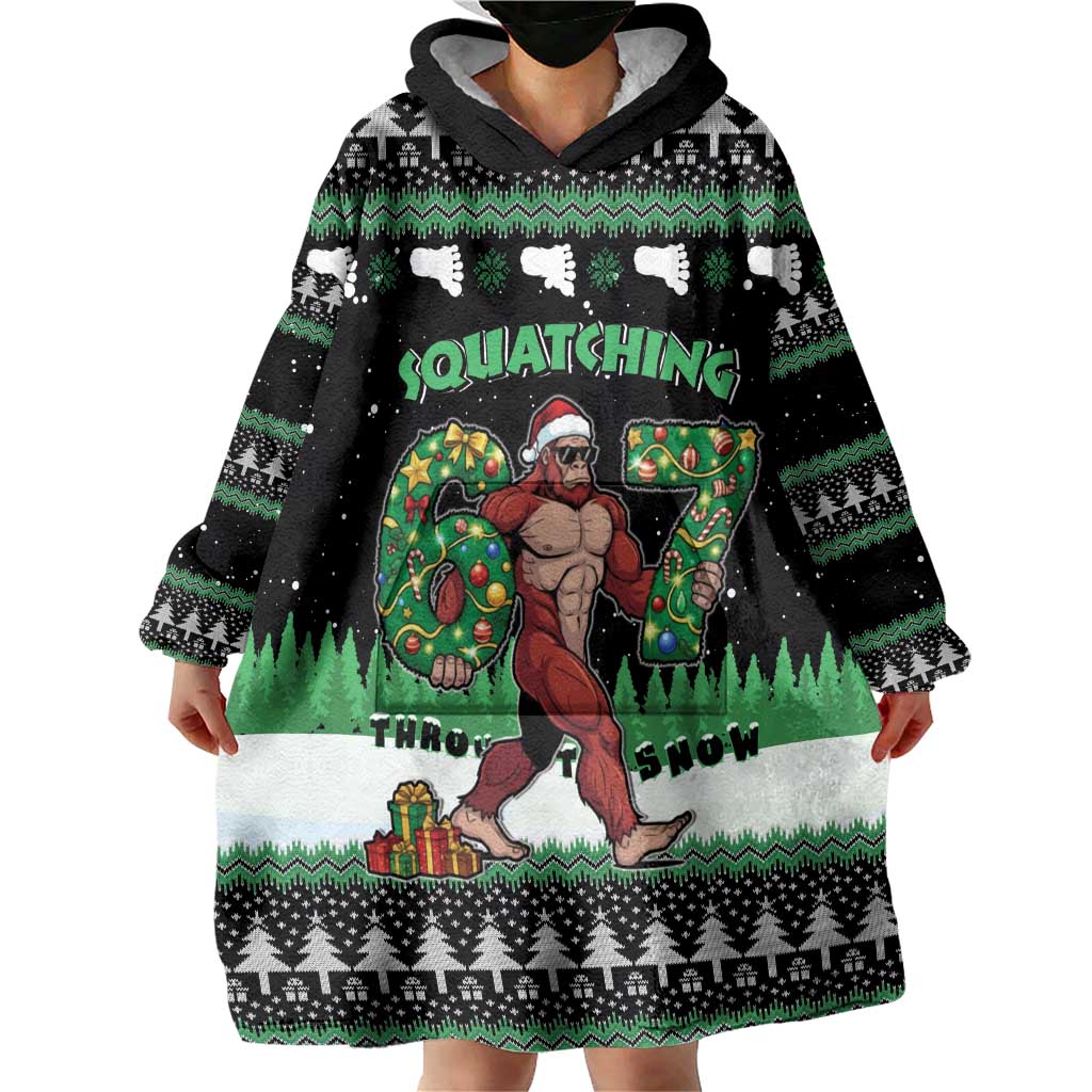 Funny Bigfoot 67 Six Seven Christmas Wearable Blanket Hoodie Squatching Through The Snow - Wonder Print Shop