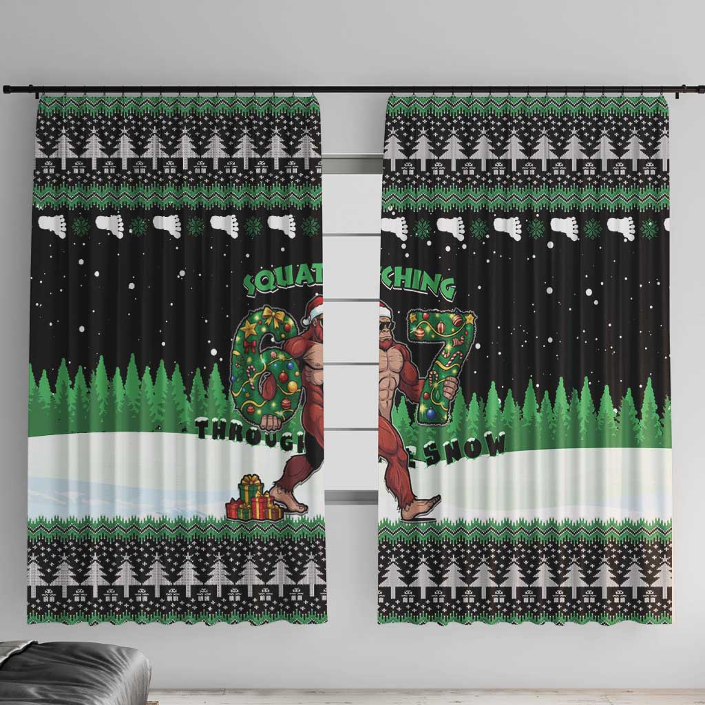 Funny Bigfoot 67 Six Seven Christmas Window Curtain Squatching Through The Snow - Wonder Print Shop