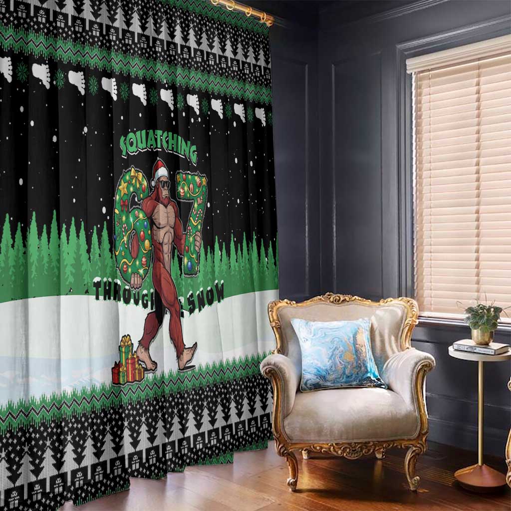 Funny Bigfoot 67 Six Seven Christmas Window Curtain Squatching Through The Snow - Wonder Print Shop