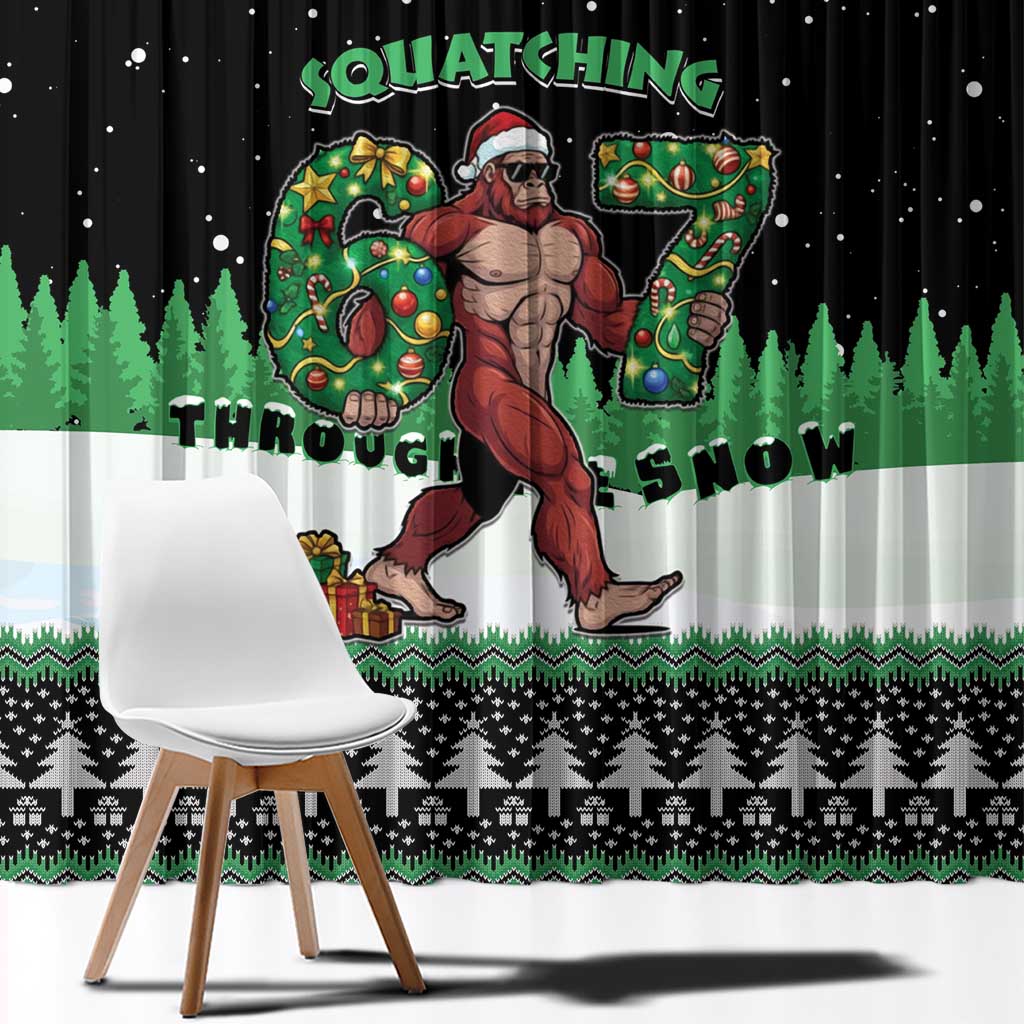 Funny Bigfoot 67 Six Seven Christmas Window Curtain Squatching Through The Snow - Wonder Print Shop