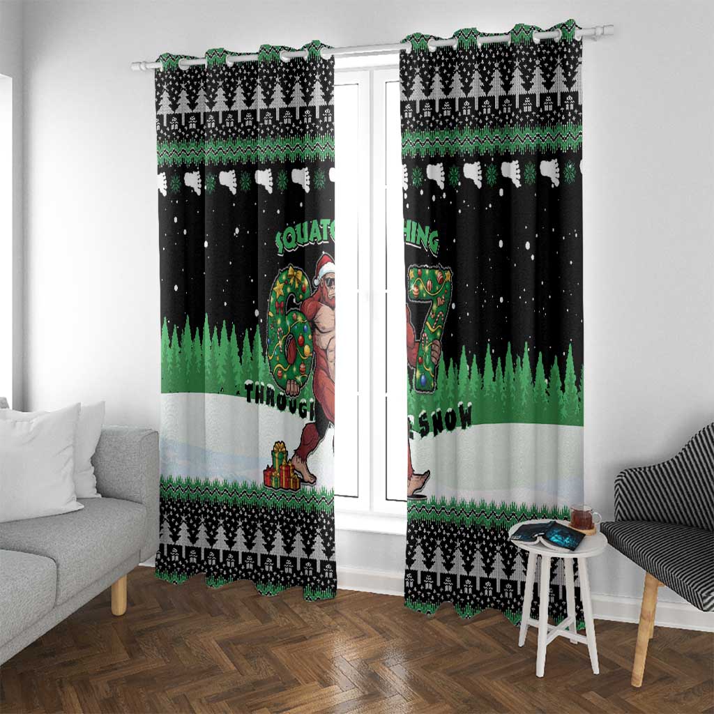Funny Bigfoot 67 Six Seven Christmas Window Curtain Squatching Through The Snow - Wonder Print Shop