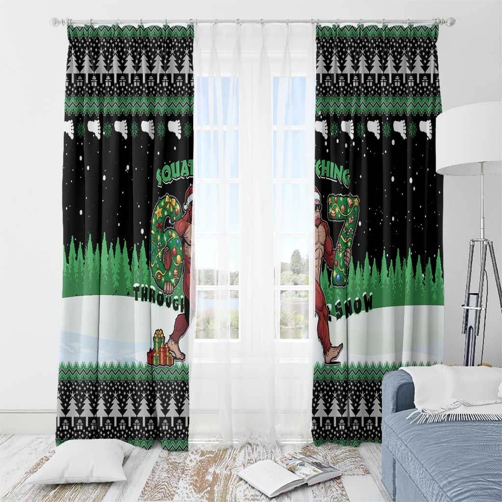 Funny Bigfoot 67 Six Seven Christmas Window Curtain Squatching Through The Snow - Wonder Print Shop