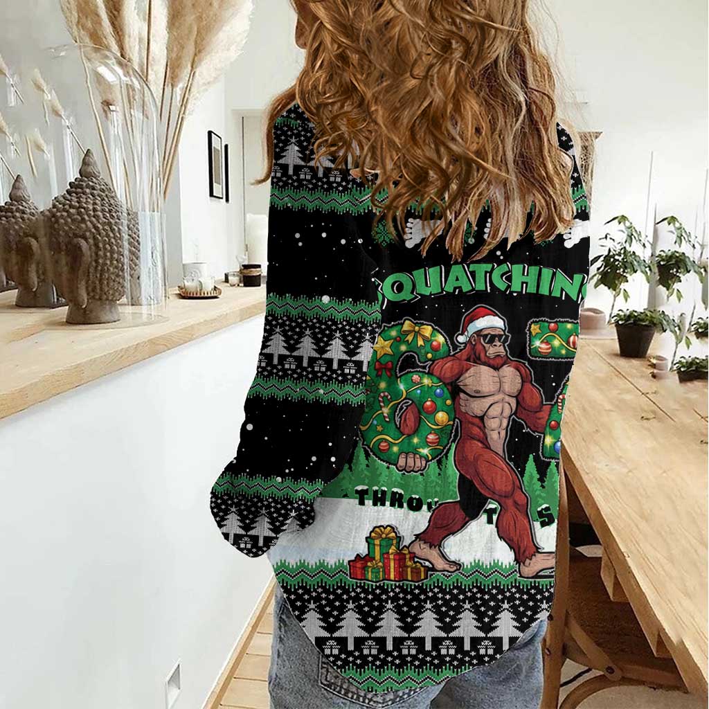 Funny Bigfoot 67 Six Seven Christmas Women Casual Shirt Squatching Through The Snow - Wonder Print Shop