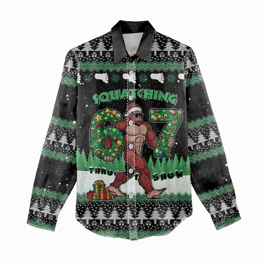 Funny Bigfoot 67 Six Seven Christmas Women Casual Shirt Squatching Through The Snow - Wonder Print Shop