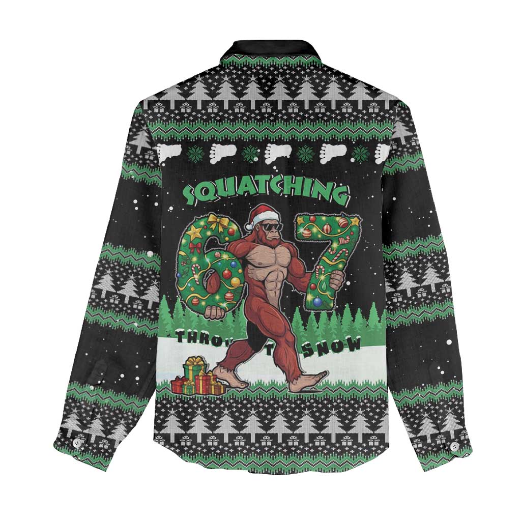 Funny Bigfoot 67 Six Seven Christmas Women Casual Shirt Squatching Through The Snow - Wonder Print Shop