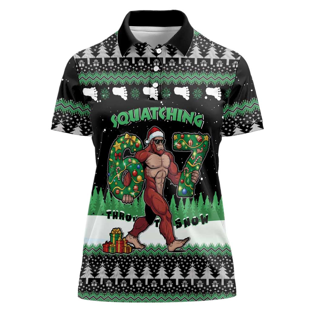 Funny Bigfoot 67 Six Seven Christmas Women Polo Shirt Squatching Through The Snow - Wonder Print Shop