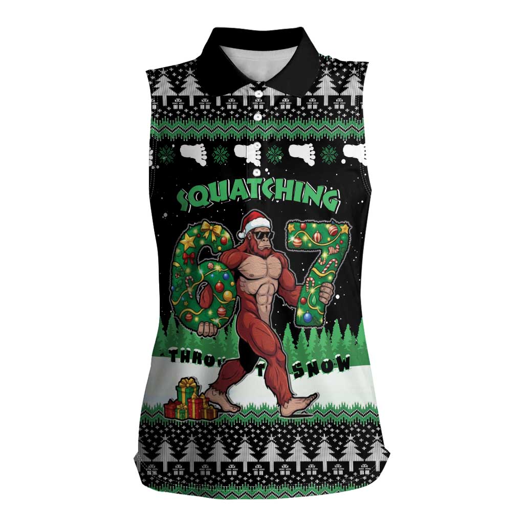 Funny Bigfoot 67 Six Seven Christmas Women Sleeveless Polo Shirt Squatching Through The Snow - Wonder Print Shop