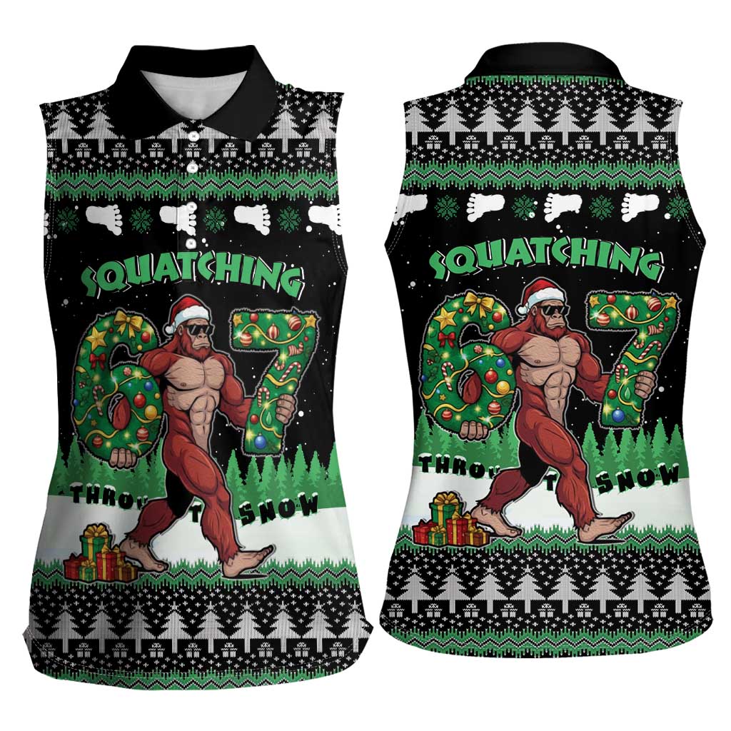 Funny Bigfoot 67 Six Seven Christmas Women Sleeveless Polo Shirt Squatching Through The Snow - Wonder Print Shop