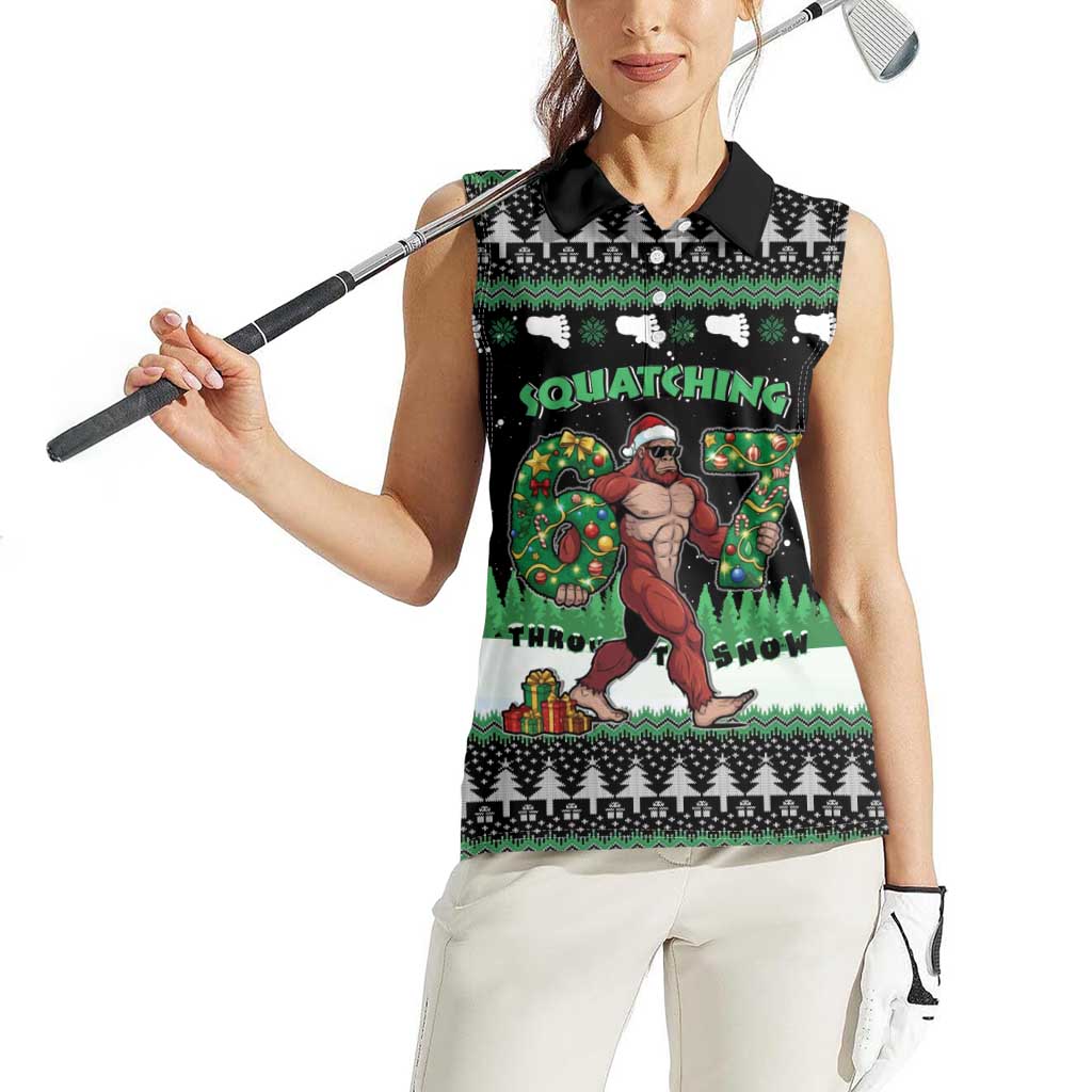 Funny Bigfoot 67 Six Seven Christmas Women Sleeveless Polo Shirt Squatching Through The Snow - Wonder Print Shop