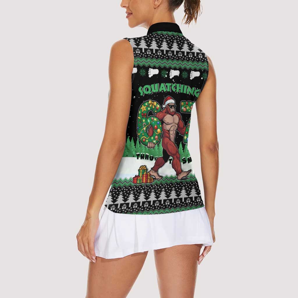 Funny Bigfoot 67 Six Seven Christmas Women Sleeveless Polo Shirt Squatching Through The Snow - Wonder Print Shop