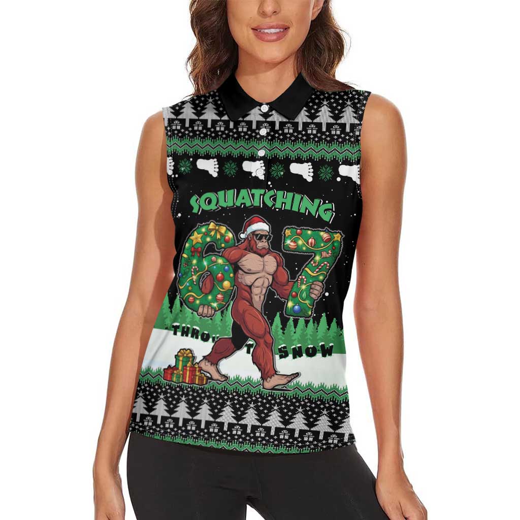 Funny Bigfoot 67 Six Seven Christmas Women Sleeveless Polo Shirt Squatching Through The Snow - Wonder Print Shop
