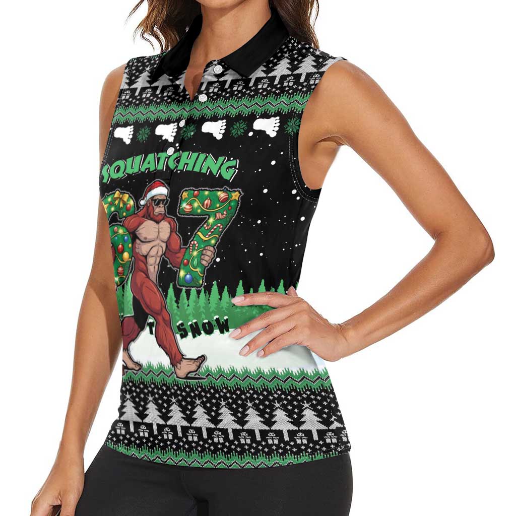 Funny Bigfoot 67 Six Seven Christmas Women Sleeveless Polo Shirt Squatching Through The Snow - Wonder Print Shop