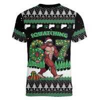 Funny Bigfoot 67 Six Seven Christmas Women V-Neck T-Shirt Squatching Through The Snow - Wonder Print Shop
