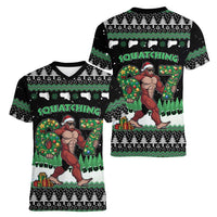 Funny Bigfoot 67 Six Seven Christmas Women V-Neck T-Shirt Squatching Through The Snow - Wonder Print Shop
