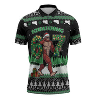 Funny Bigfoot 67 Six Seven Christmas Zipper Polo Shirt Squatching Through The Snow - Wonder Print Shop