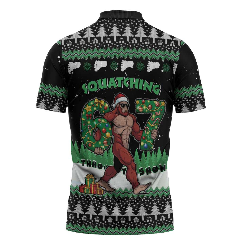 Funny Bigfoot 67 Six Seven Christmas Zipper Polo Shirt Squatching Through The Snow - Wonder Print Shop