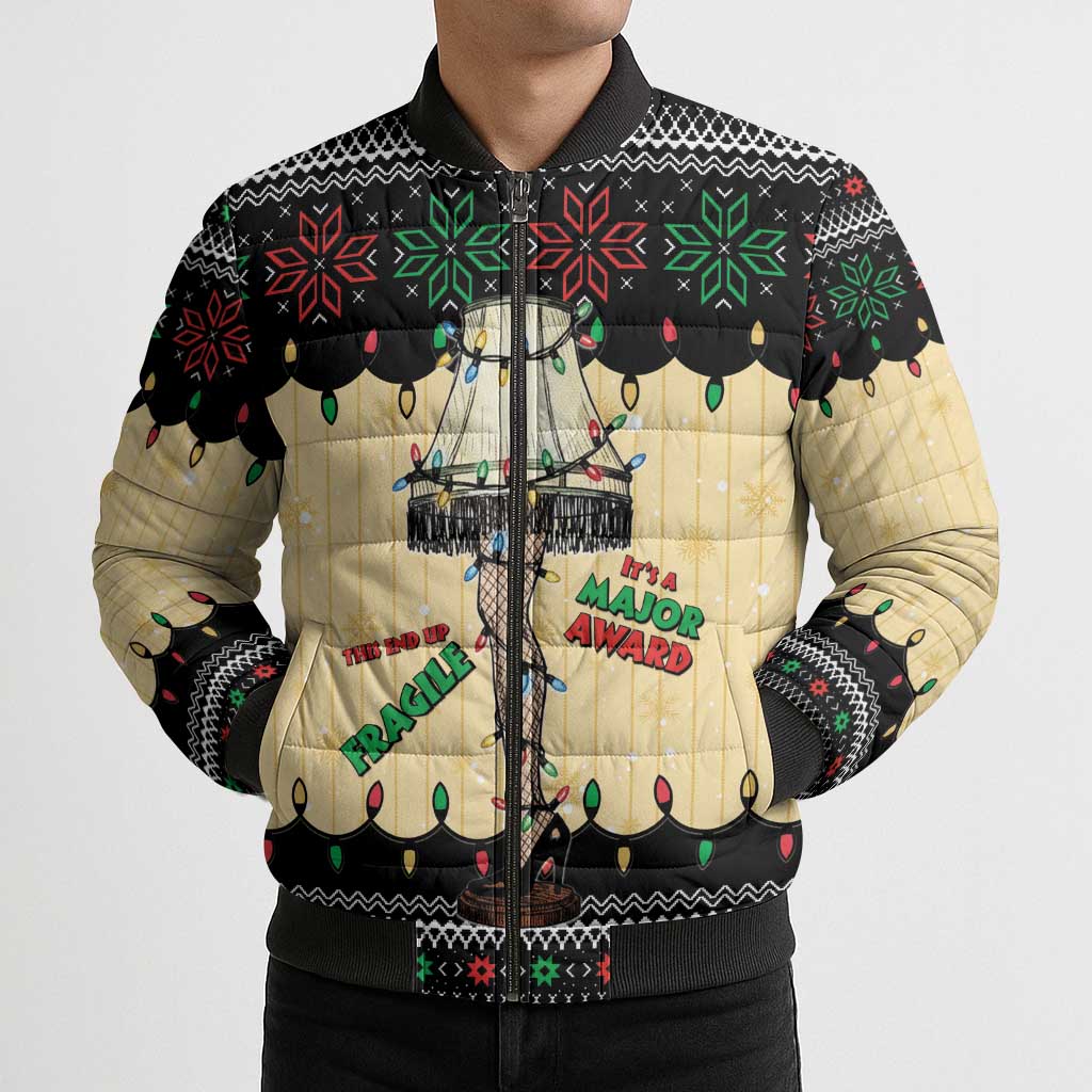 Christmas Story Bomber Puffer Jacket Fragile Leg Lamp - Wonder Print Shop