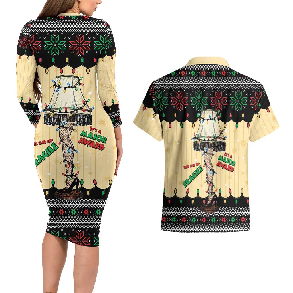 Christmas Story Couples Matching Long Sleeve Bodycon Dress and Hawaiian Shirt Fragile Leg Lamp - Wonder Print Shop