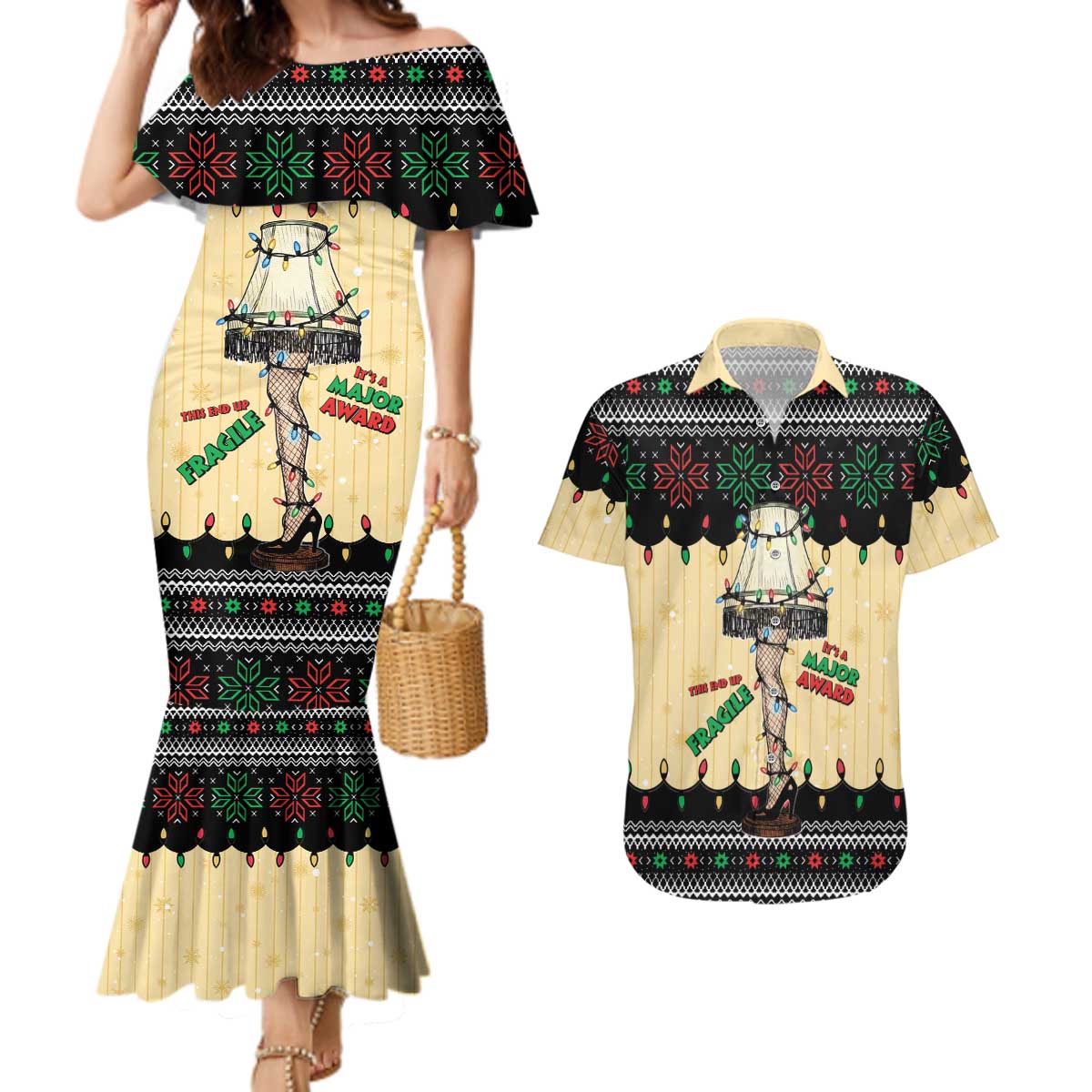 Christmas Story Couples Matching Mermaid Dress and Hawaiian Shirt Fragile Leg Lamp - Wonder Print Shop