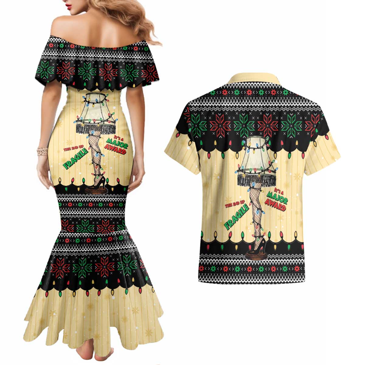 Christmas Story Couples Matching Mermaid Dress and Hawaiian Shirt Fragile Leg Lamp - Wonder Print Shop