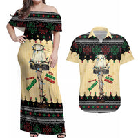 Christmas Story Couples Matching Off Shoulder Maxi Dress and Hawaiian Shirt Fragile Leg Lamp - Wonder Print Shop