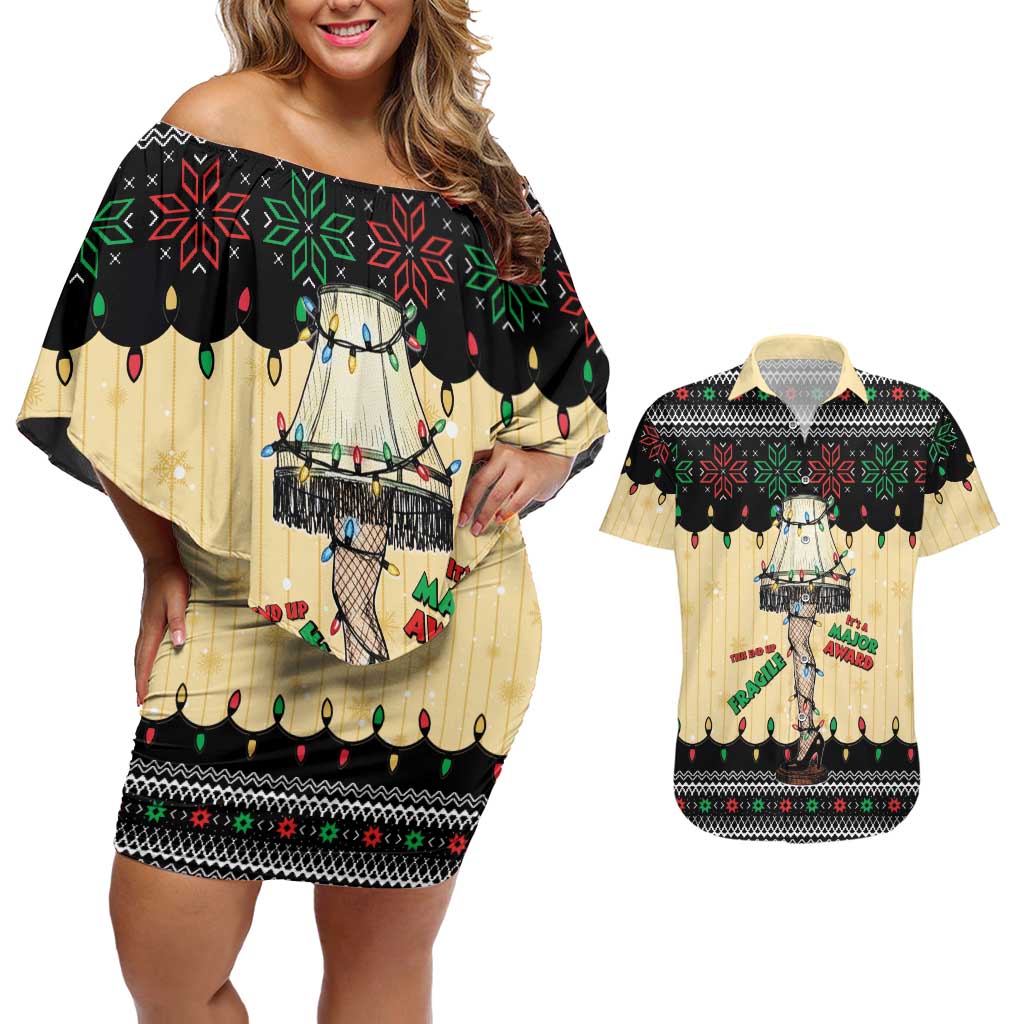 Christmas Story Couples Matching Off Shoulder Short Dress and Hawaiian Shirt Fragile Leg Lamp - Wonder Print Shop