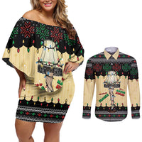 Christmas Story Couples Matching Off Shoulder Short Dress and Long Sleeve Button Shirt Fragile Leg Lamp - Wonder Print Shop
